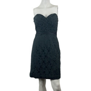 Mori Lee by Madeline Gardner Grey Lace Strapless Formal Dress